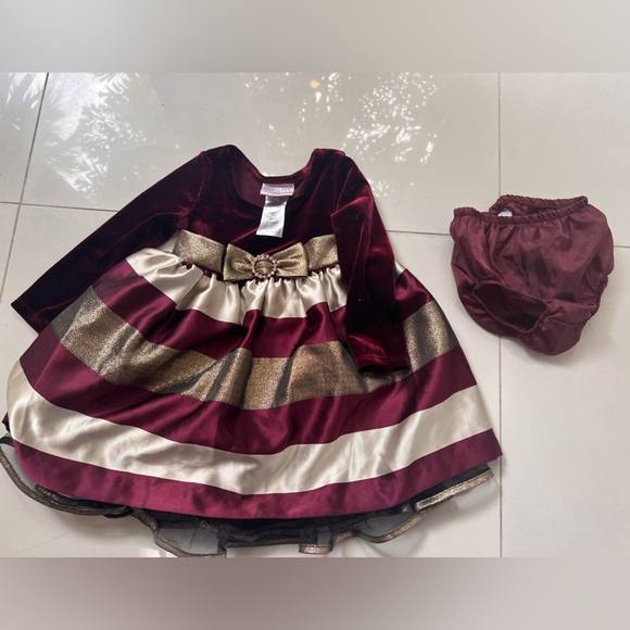 iris & ivy Dresses Iris And Ivy Baby Girl Burgundy And Gold Velvet